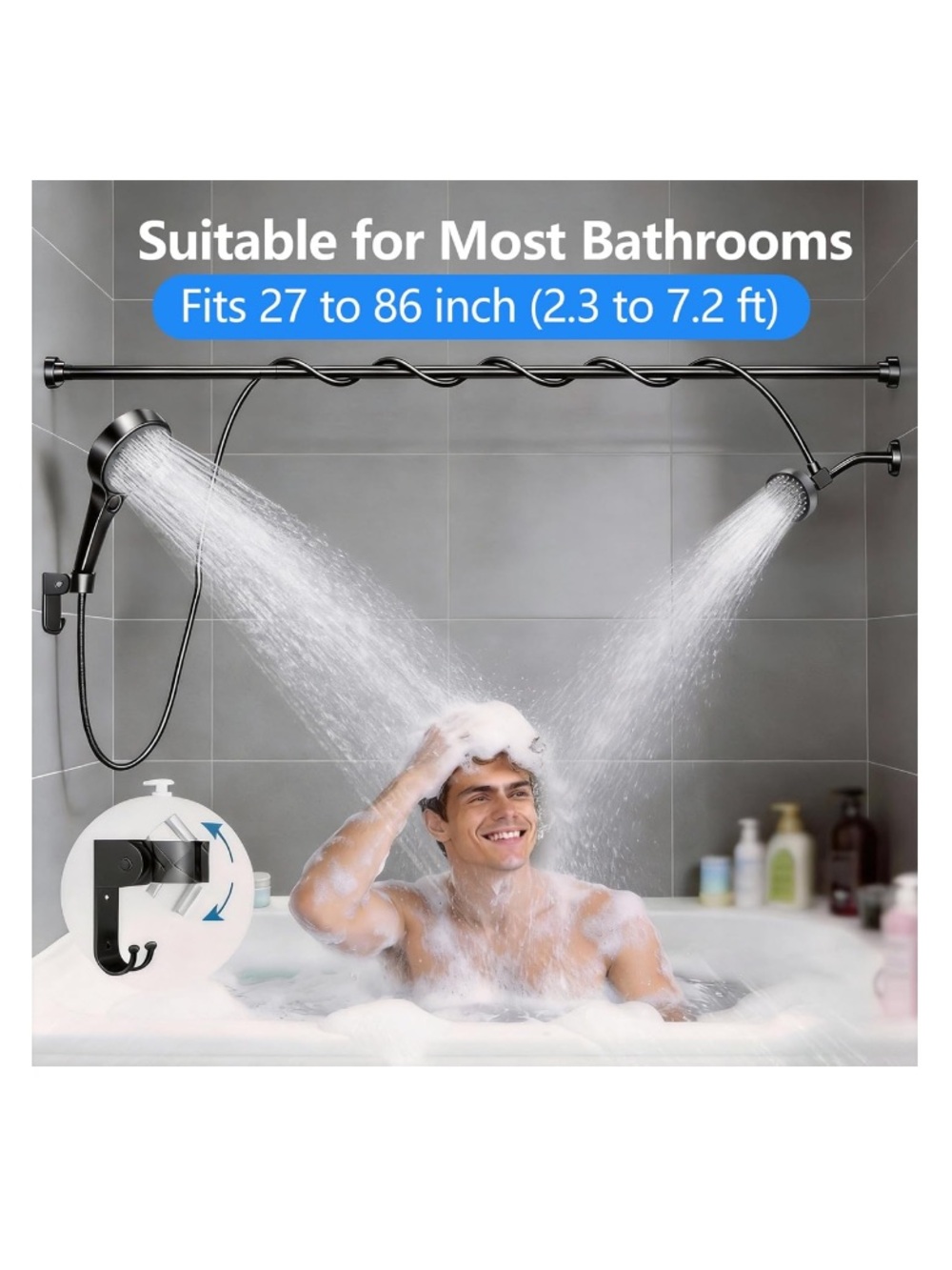 Dual Shower Accessories Adjustable Fits 2 Persons - Picture 6 of 7